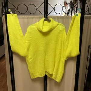 Neon Yellow Cowl Neck Sweater with Long Sleeves